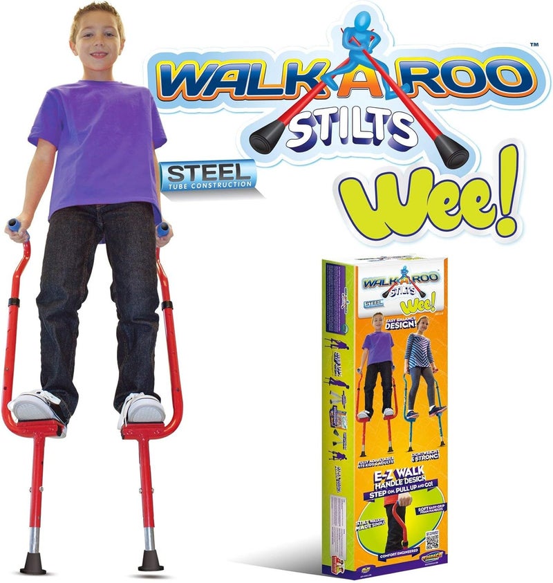 Geospace Original Walkaroo Steel 'Wee' Balance Stilts with Adjustable Height for Little Kids & Beginners (Ages 4+ and up to 120 lbs) For Active Play & Excercise; comes in Assorted Colors (Red or Blue) - Image 2