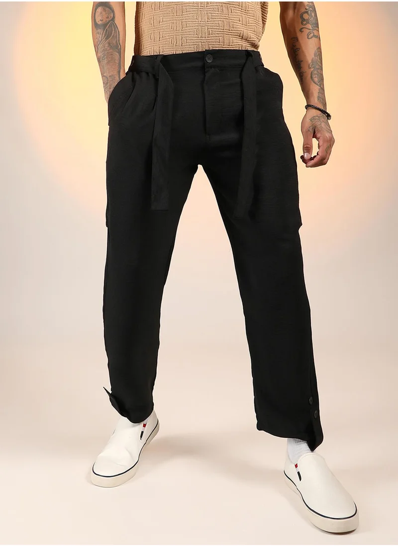 كامبوس سوترا Men's Onyx Black Tapered Pleated Trousers