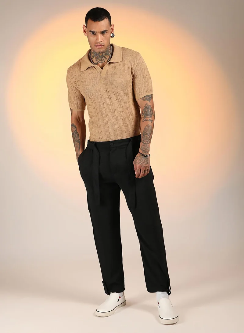 كامبوس سوترا Men's Onyx Black Tapered Pleated Trousers