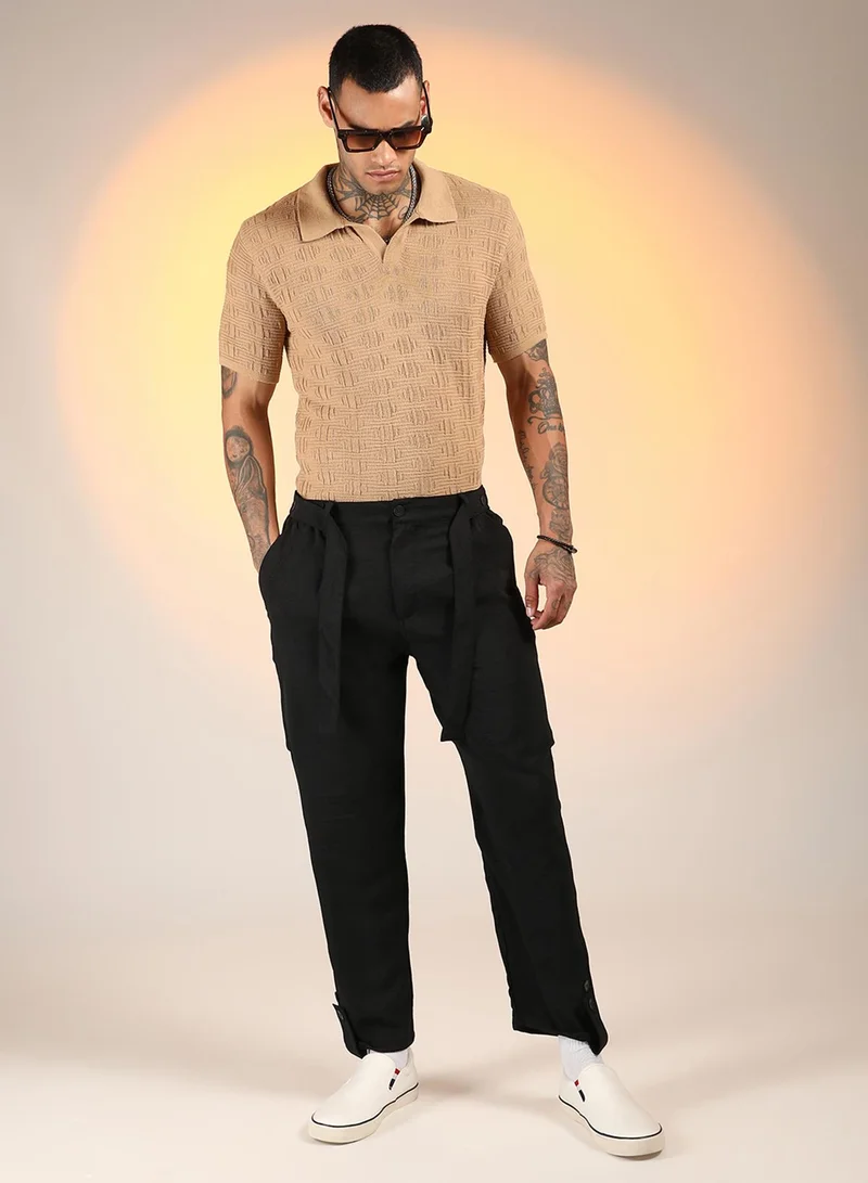 كامبوس سوترا Men's Onyx Black Tapered Pleated Trousers
