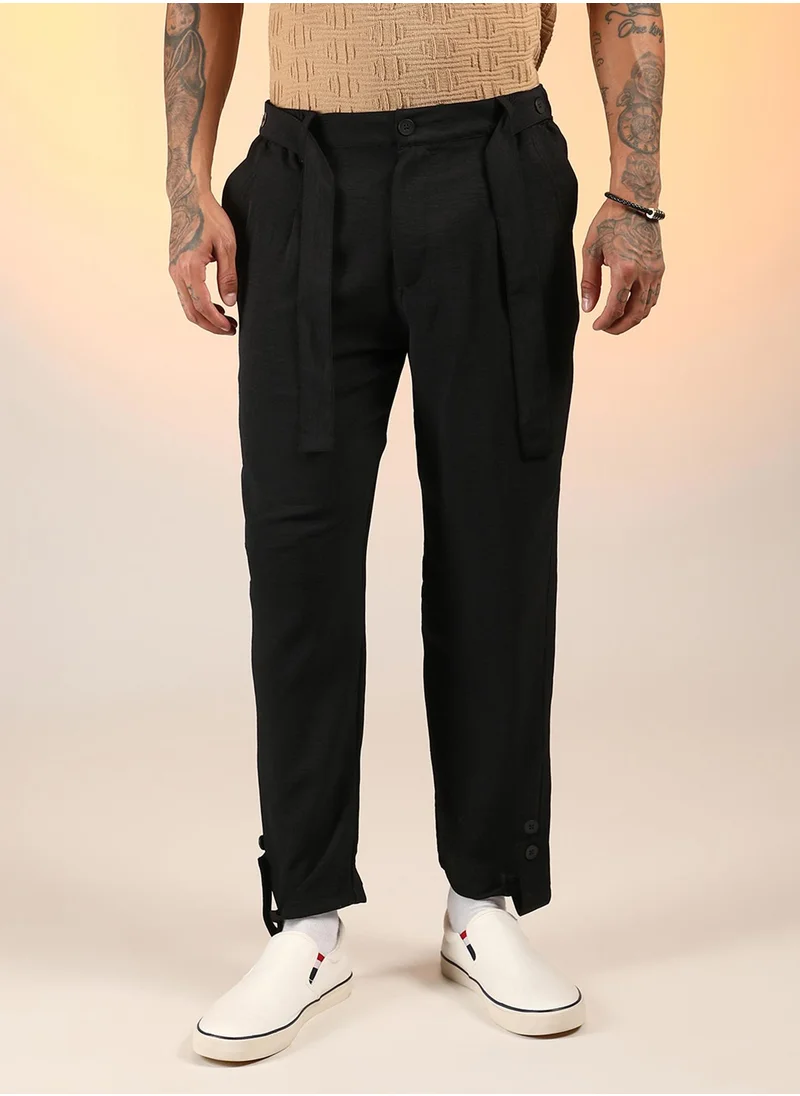 كامبوس سوترا Men's Onyx Black Tapered Pleated Trousers