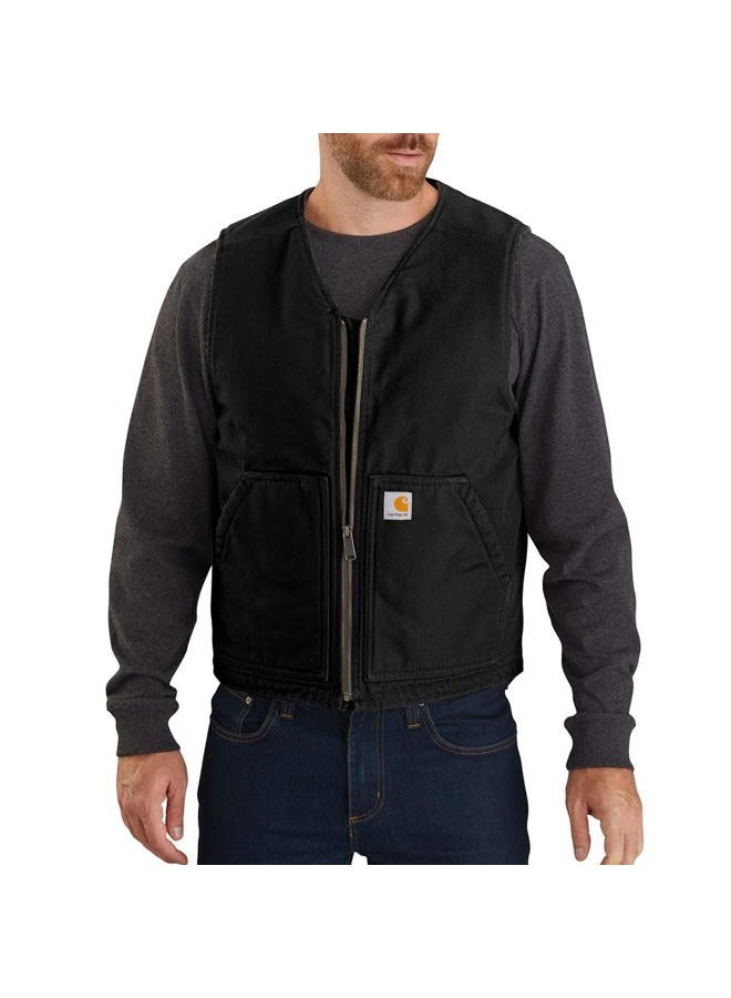 carhartt Men's Relaxed Fit Washed Duck Sherpa-Lined Vest, Black, Large Big Tall - Image 1