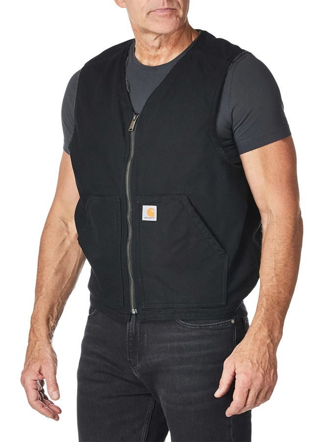 carhartt Men's Relaxed Fit Washed Duck Sherpa-Lined Vest, Black, Large Big Tall - Image 3