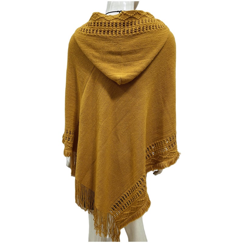Women's Hooded Cape Poncho with Hollow-Out Tassel Design, Loose Fit, Plus Size, Street Style