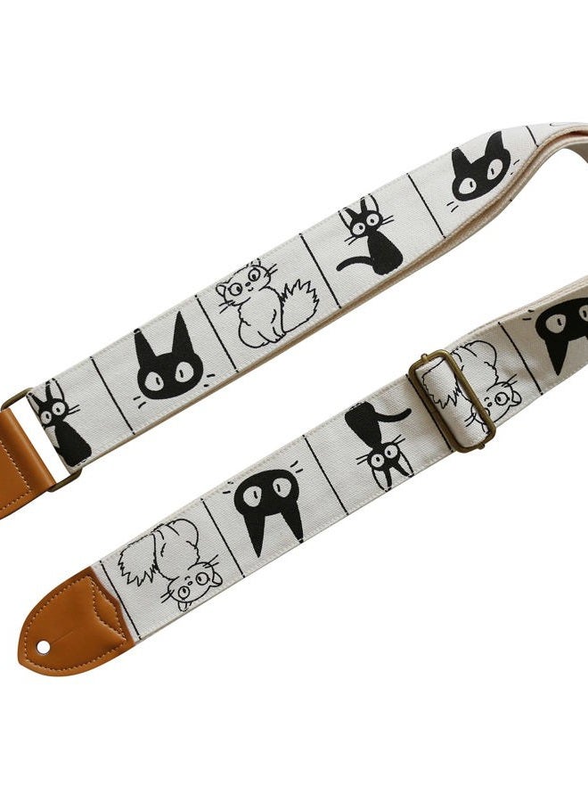 MUSIC FIRST Original Design, 2 inch width (5cm), Cute"Comic Cat" Soft Cotton Canvas & Genuine Leather Electric Guitar Strap (Comic Cat) - Image 4