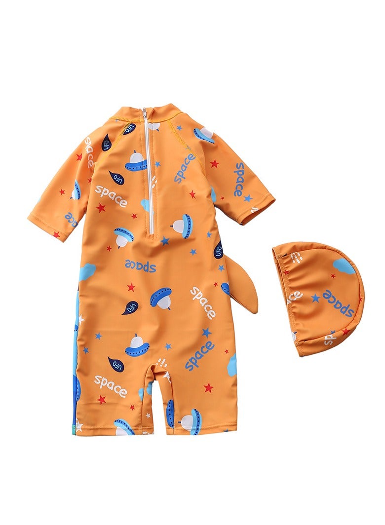 SISGL Children's Swimsuit For Boys Dinosaur Design Short Sleeve With Cap One Piece Surfing Suit Baby Swimming Pool Boy Swimsuit - Image 2