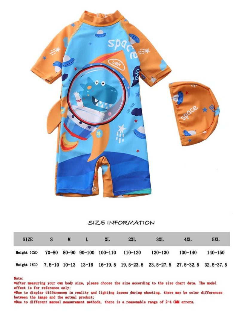SISGL Children's Swimsuit For Boys Dinosaur Design Short Sleeve With Cap One Piece Surfing Suit Baby Swimming Pool Boy Swimsuit - Image 3