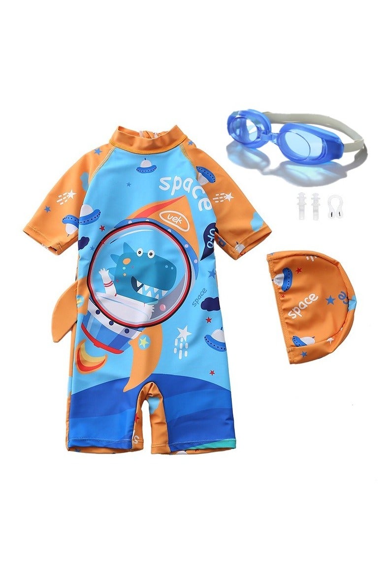 SISGL Children's Swimsuit For Boys Dinosaur Design Short Sleeve With Cap One Piece Surfing Suit Baby Swimming Pool Boy Swimsuit - Image 1