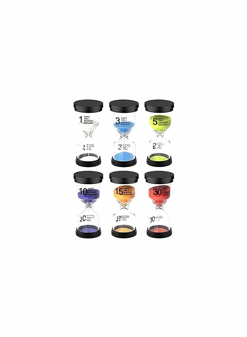 KASTWAVE Sand Timer Set, Black Cover Hourglass, Sand Timer Set 1/3 / 5/10 / 15/30 Minutes 6 Colors - Image 1