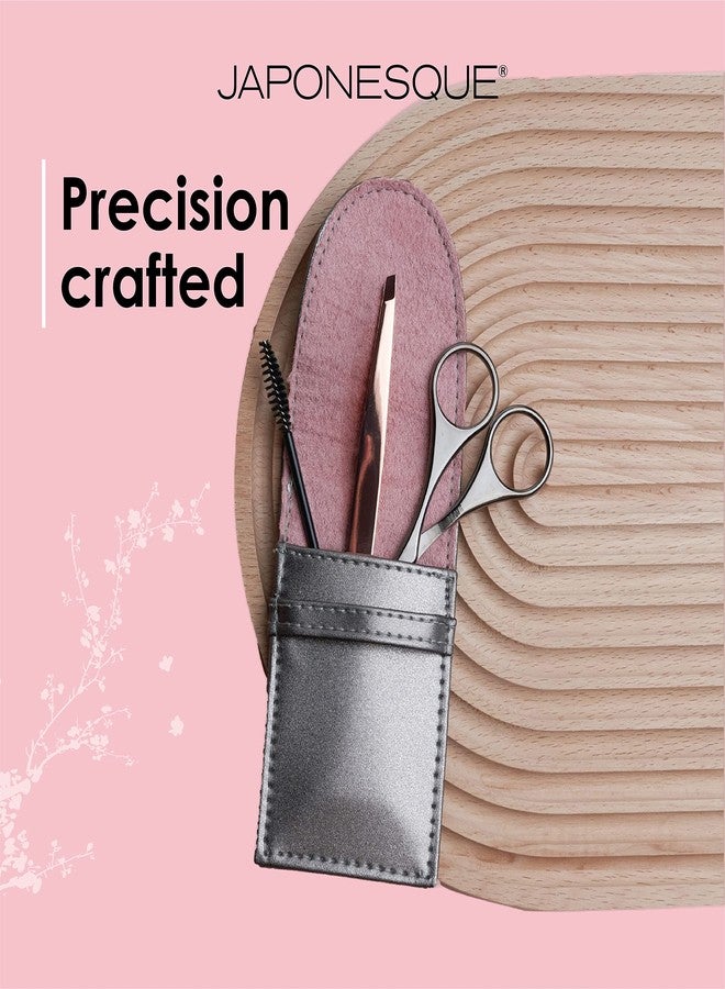 JAPONESQUE Luxe Brow Kit, Rose Gold Slant Tweezers, Beauty Scissors, One Spoolie Brush - Image 2