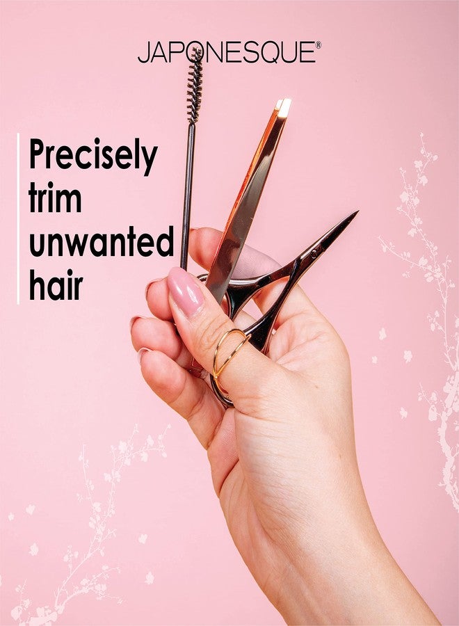 JAPONESQUE Luxe Brow Kit, Rose Gold Slant Tweezers, Beauty Scissors, One Spoolie Brush - Image 4