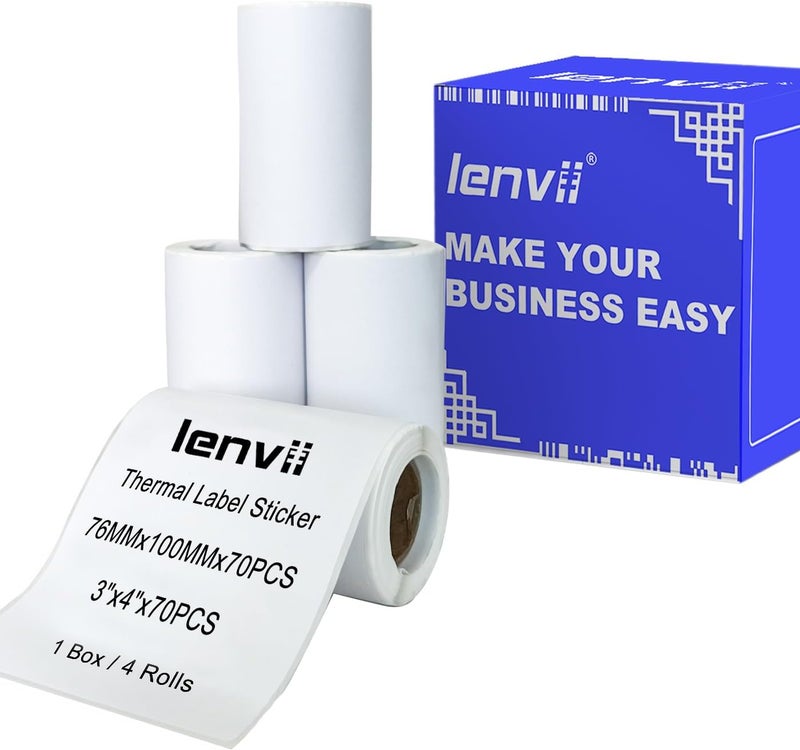 LENVII 76 x 100mm (3"x4") Thermal Labels 280 Sheets - 4 Rolls × 70 Labels, 3-Proof (Water/Oil/Scratch) Multi-Use Adhesive Stickers for Address/Barcode/FNSKU Tags - Home/Office/Product/Gift Labeling - Image 1