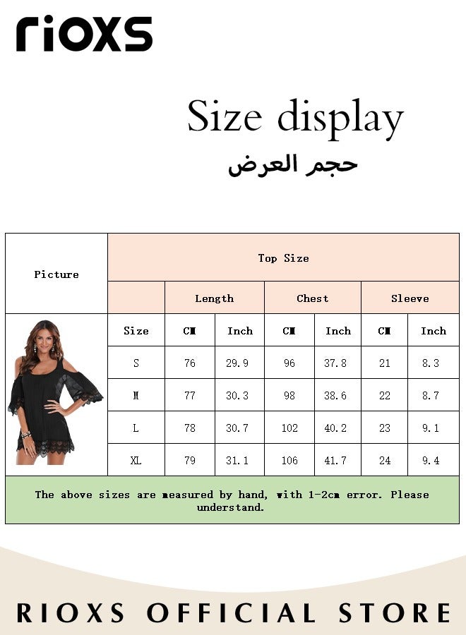 RIOXS Women's Cover Up Dress Summer Cold Shoulder Lace Loose Bikini Swimsuit Beach Dress Pullover Dress Bathing Suit Ladies Soild Lace Edge Coverup  - Image 4