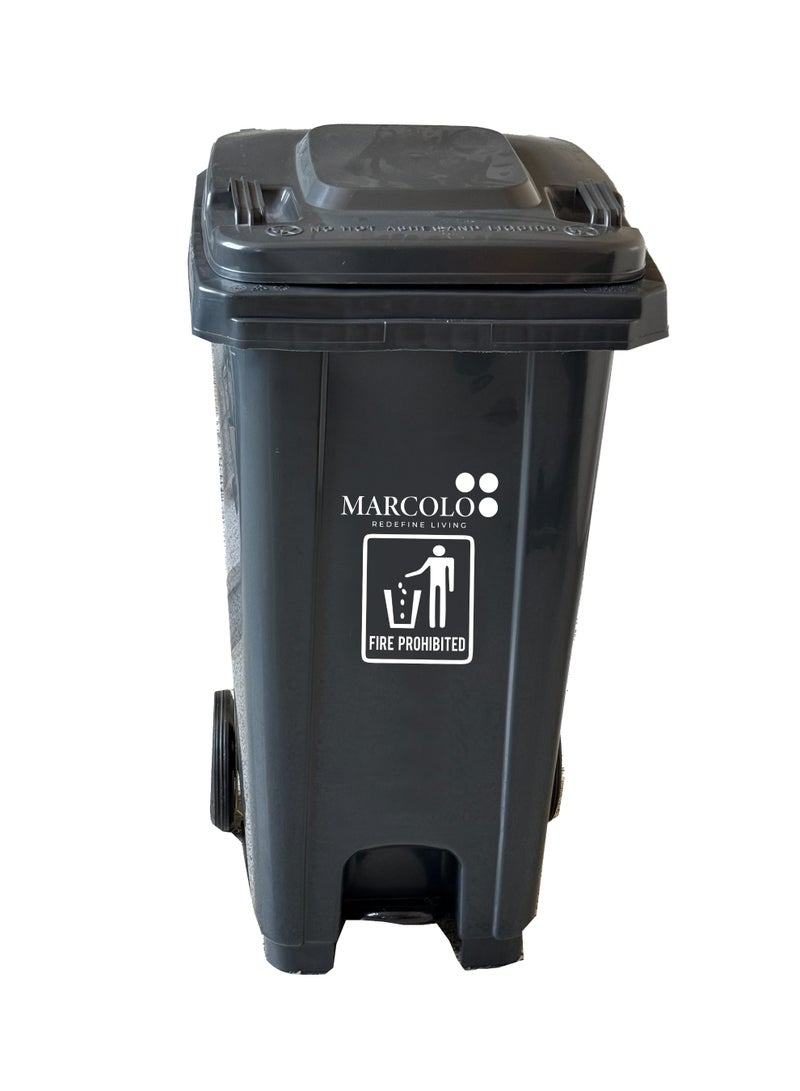 Marcolo 240L Heavy-Duty Pedal Dustbin with Central Pedal – Grey – UV Resistant & Weatherproof HDPE Plastic – Outdoor & Indoor Waste Bin with Wheels - Image 1