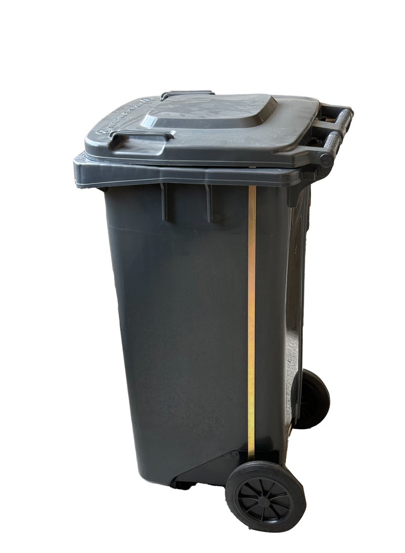 Marcolo 240L Heavy-Duty Pedal Dustbin with Central Pedal – Grey – UV Resistant & Weatherproof HDPE Plastic – Outdoor & Indoor Waste Bin with Wheels - Image 2