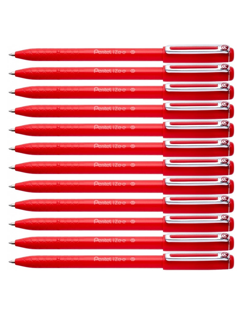 Pentel 12-Piece Izee Ballpoint Pen 0.7mm Tip Red Ink - Image 1