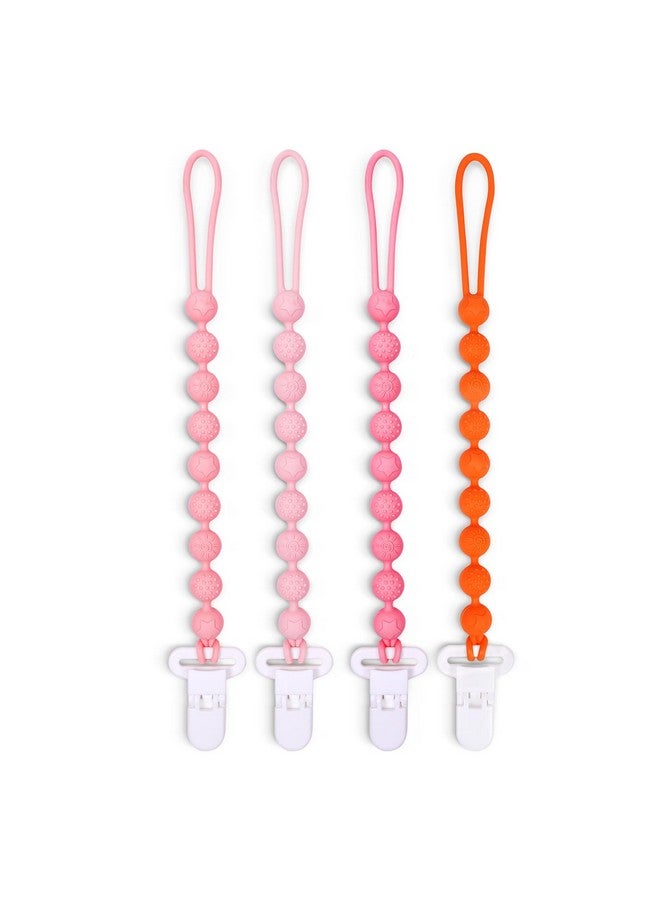 AmazingM One Piece Design Silicone Pacifier Clip Holder,Pack of 4 Flexible Paci Leash,Binky Clips with Textures for Baby Boys and Girls,Newborn Essential (Pink) - Image 1