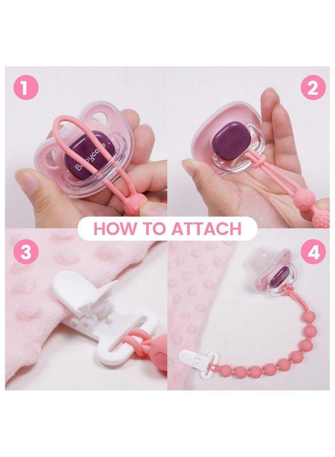 AmazingM One Piece Design Silicone Pacifier Clip Holder,Pack of 4 Flexible Paci Leash,Binky Clips with Textures for Baby Boys and Girls,Newborn Essential (Pink) - Image 4