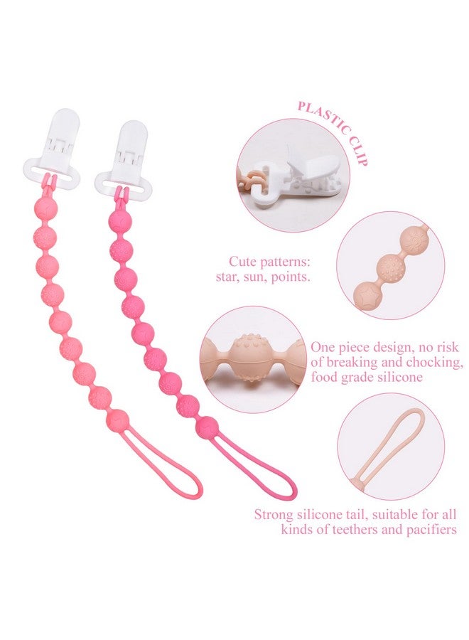 AmazingM One Piece Design Silicone Pacifier Clip Holder,Pack of 4 Flexible Paci Leash,Binky Clips with Textures for Baby Boys and Girls,Newborn Essential (Pink) - Image 2