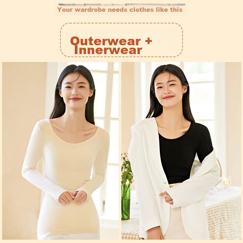 JD Jing Zao LangSha Autumn Women's Undershirt Top, Single Piece Ladies' Thin Cotton Undershirt, Round Neck Tight-Fitting Body-Shaping Base Layer - Image 3