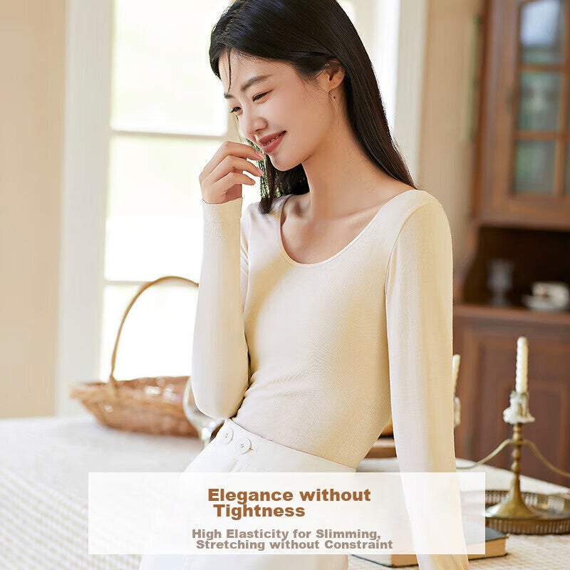 JD Jing Zao LangSha Autumn Women's Undershirt Top, Single Piece Ladies' Thin Cotton Undershirt, Round Neck Tight-Fitting Body-Shaping Base Layer - Image 2
