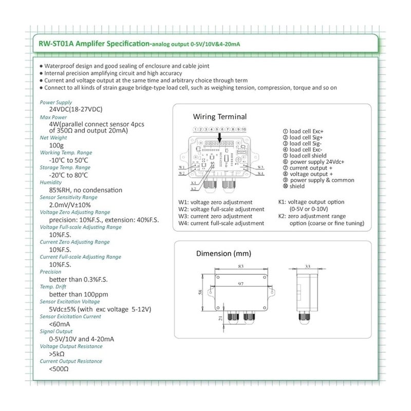 RW ST01A Weighing Sensor Strain Gauge Amplifier with Dual Signal Output 0 5V and 4 20mA - Image 4