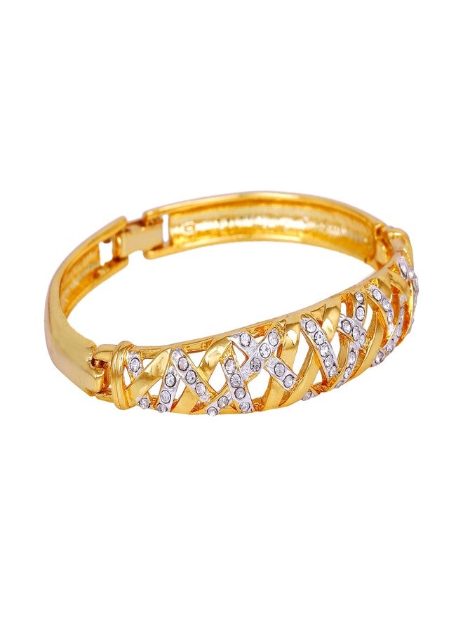 استيل سوار إستيل للمجوهرات للنساء، مطلي بالذهب والروديوم، سوار أنيق مرصع بكريستالات بيضاء للفتيات والسيدات - 100946-2TNWE BR - Image 2