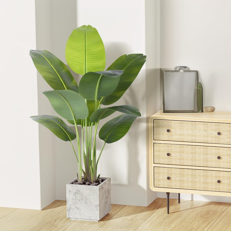ZEEOZE Artificial Bird of Paradise Plant 6.5Ft Tall Fake Tropical Palm Tree Large Fake Plants with 15 Silk Banana Leaves Faux Plant Indoor Decor Trees White Pot for Home Bedroom Living Room Office - Image 2
