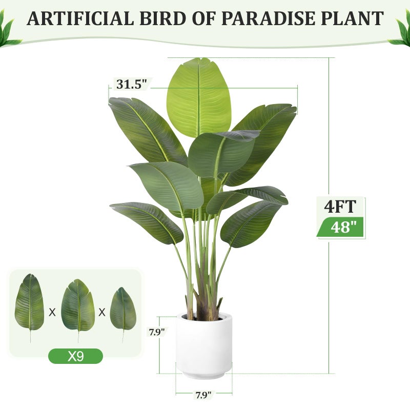 ZEEOZE Artificial Bird of Paradise Plant 6.5Ft Tall Fake Tropical Palm Tree Large Fake Plants with 15 Silk Banana Leaves Faux Plant Indoor Decor Trees White Pot for Home Bedroom Living Room Office - Image 4