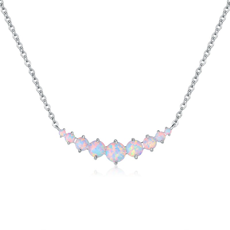 Barzel 18K White Gold Plated Created White Opal Necklace Graduated Style (Silver) - Image 1