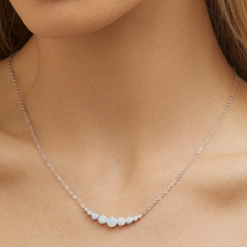 Barzel 18K White Gold Plated Created White Opal Necklace Graduated Style (Silver) - Image 3
