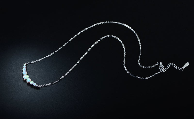 Barzel 18K White Gold Plated Created White Opal Necklace Graduated Style (Silver) - Image 4