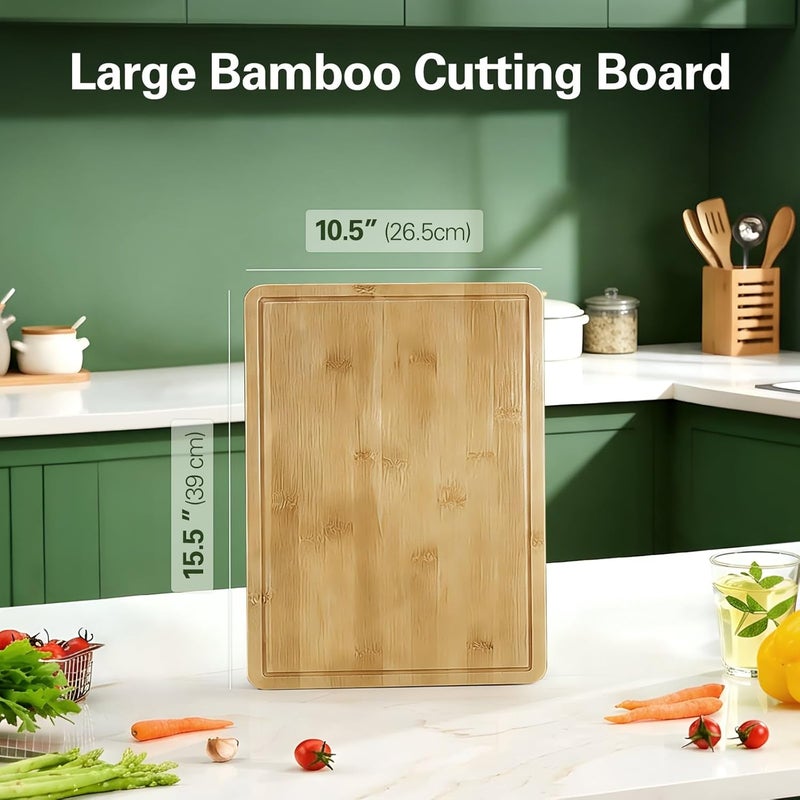 Zarler Bamboo Cutting Boards for Kitchen, 15.5x10.5 Durable Wood Cutting Board with Juice Grooves and Handles, Wooden Chopping Board for Meal Prep, XL Size, Ideal Kitchen Gift - Image 5
