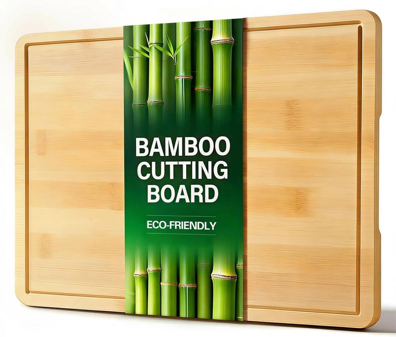 Zarler Bamboo Cutting Boards for Kitchen, 15.5x10.5 Durable Wood Cutting Board with Juice Grooves and Handles, Wooden Chopping Board for Meal Prep, XL Size, Ideal Kitchen Gift - Image 1