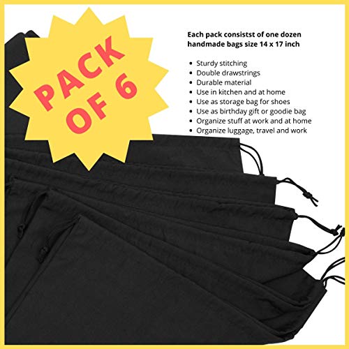 DR Cotton Blend Drawstring Bags 6-Pack For Shoes Storage Pantry Gifts (14 x 17 inch - 6 pack) - Image 4