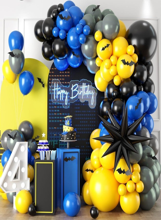 Sowide Black Yellow Grey Balloon Arch Kit,Navy Blue Black Yellow Grey Balloons with Sticker for Boys Man Birthday Decorations Party Baby Shower Anniversary Graduation Party Supplies - Image 1