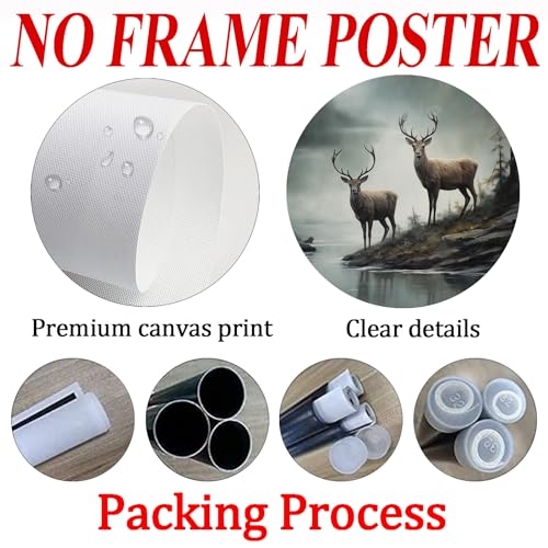 Wallvelart Vintage Deer Wall Art Misty Picture Forest Animal Canvas Mountain Lake Print Wildlife Artwork Mountain Poster Forest Landscape Picture 16x24in No Frame - Image 5