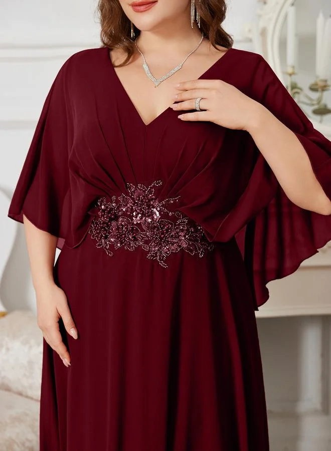 يونيت هورس Plus Size Burgundy Sequin Embellishment A-Line Maxi Dress