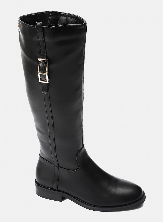 Dejavu Shoes GPS-DVTX-002 Knee High Half Zipper Closure Black Leather Boot  For Women - Image 1