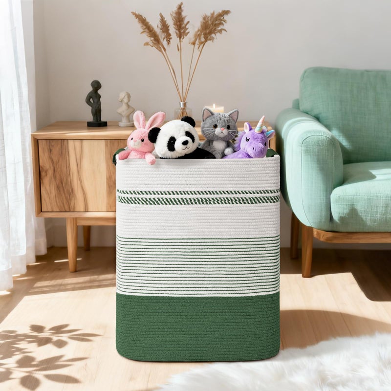 Degeyoyo Laundry Hamper, 95L Tall Laundry Basket with Leather Handles, Rectangle Large Clothes Hamper for Organizing, Cotton Woven Laundry Baskets Storage Hampers for Bedroom, Nursery, Living Room - Image 2