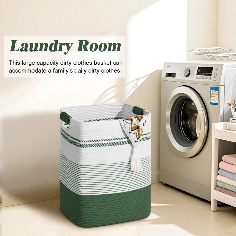 Degeyoyo Laundry Hamper, 95L Tall Laundry Basket with Leather Handles, Rectangle Large Clothes Hamper for Organizing, Cotton Woven Laundry Baskets Storage Hampers for Bedroom, Nursery, Living Room - Image 4