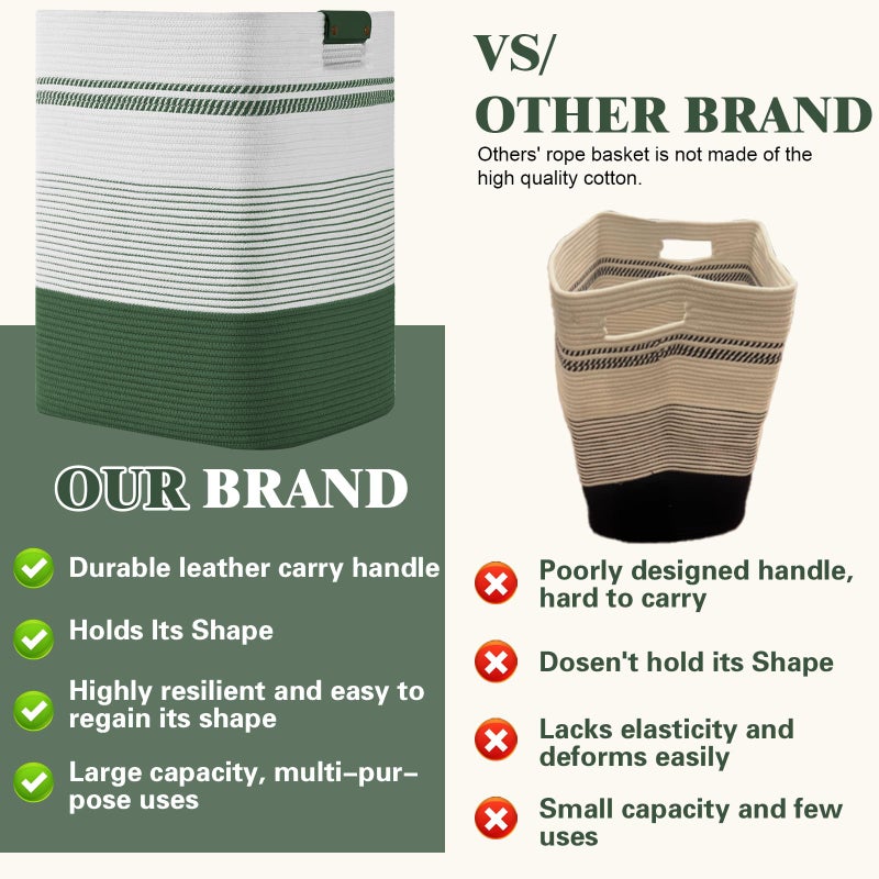 Degeyoyo Laundry Hamper, 95L Tall Laundry Basket with Leather Handles, Rectangle Large Clothes Hamper for Organizing, Cotton Woven Laundry Baskets Storage Hampers for Bedroom, Nursery, Living Room - Image 5