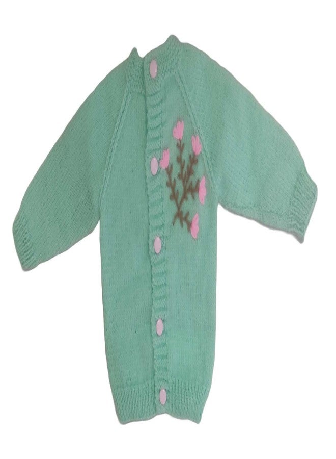 Cute Collection Handmade Front Open Woolen Sweater with Cap and Pair of Socks Set for Winter 0-6 Months Babies and New Born Baby (Color, Green) - Image 2