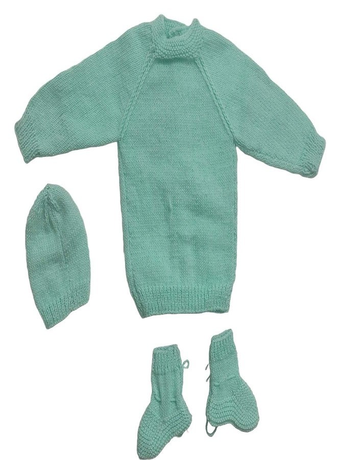Cute Collection Handmade Front Open Woolen Sweater with Cap and Pair of Socks Set for Winter 0-6 Months Babies and New Born Baby (Color, Green) - Image 3