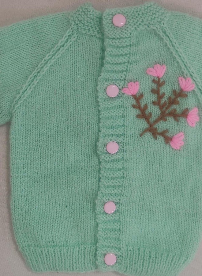 Cute Collection Handmade Front Open Woolen Sweater with Cap and Pair of Socks Set for Winter 0-6 Months Babies and New Born Baby (Color, Green) - Image 4