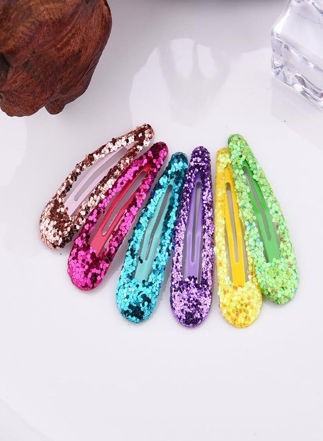 Kefley Glitter Sequin Snap Hair Clips for Girls Women Bright Colorful Snap Barrettes Hairpins Sequin Cheerleader Festival Cheer Hair Accessories for Prom Ball Yellow Hot Pink Blue Purple Green Brown 12 PCS - Image 2