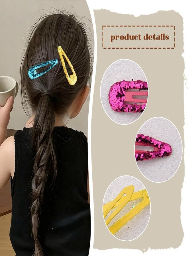 Kefley Glitter Sequin Snap Hair Clips for Girls Women Bright Colorful Snap Barrettes Hairpins Sequin Cheerleader Festival Cheer Hair Accessories for Prom Ball Yellow Hot Pink Blue Purple Green Brown 12 PCS - Image 4