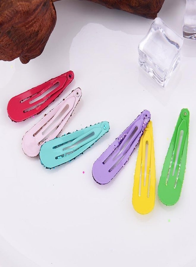 Kefley Glitter Sequin Snap Hair Clips for Girls Women Bright Colorful Snap Barrettes Hairpins Sequin Cheerleader Festival Cheer Hair Accessories for Prom Ball Yellow Hot Pink Blue Purple Green Brown 12 PCS - Image 3