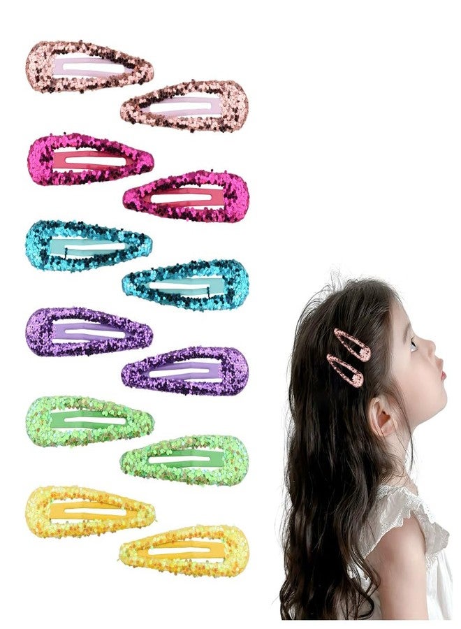 Kefley Glitter Sequin Snap Hair Clips for Girls Women Bright Colorful Snap Barrettes Hairpins Sequin Cheerleader Festival Cheer Hair Accessories for Prom Ball Yellow Hot Pink Blue Purple Green Brown 12 PCS - Image 1