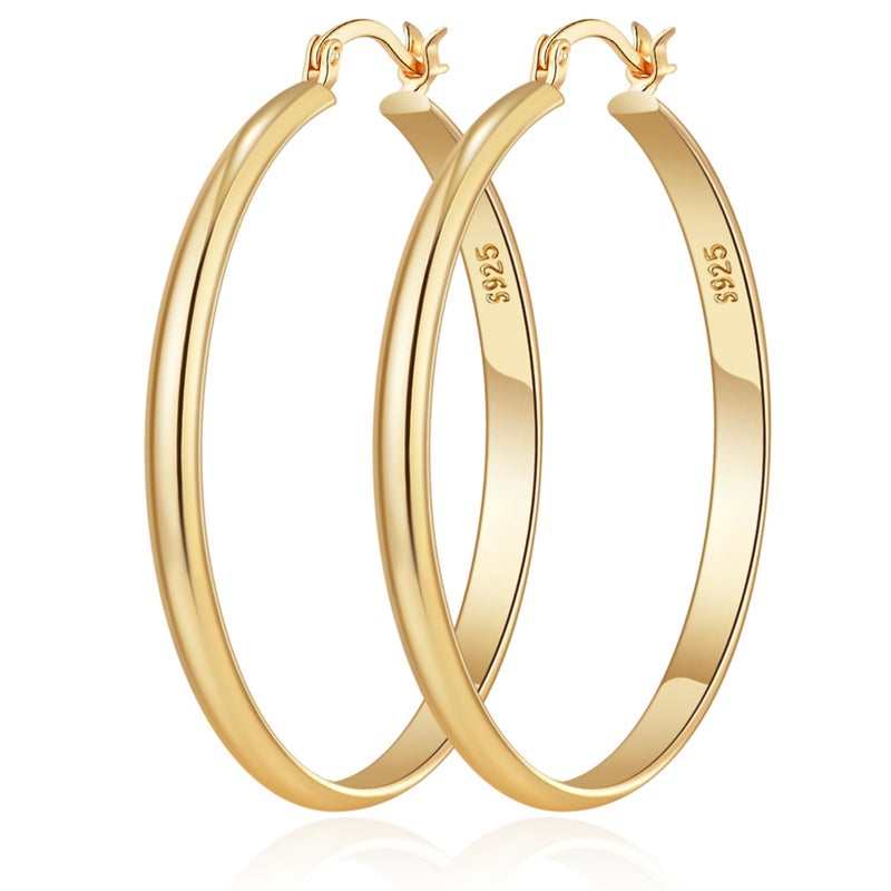 OOOPEL 3mm Wide Large Gold Hoop Earrings for Women Hypoallergenic Sterling Silver Post Earrings Hoops Lightweight 14k Gold Hoop Earrings for Women - Image 1